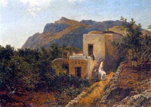 Sudlandisches Gehoft Mit Olivenhain Oil Painting by Caesar Metz