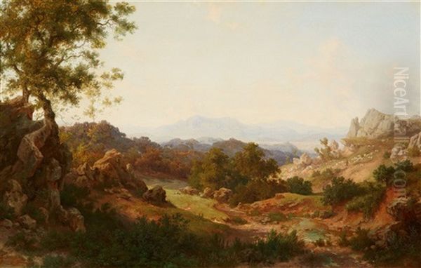 View Of The Volskergebirge From Olevano Oil Painting by Friedrich Metz