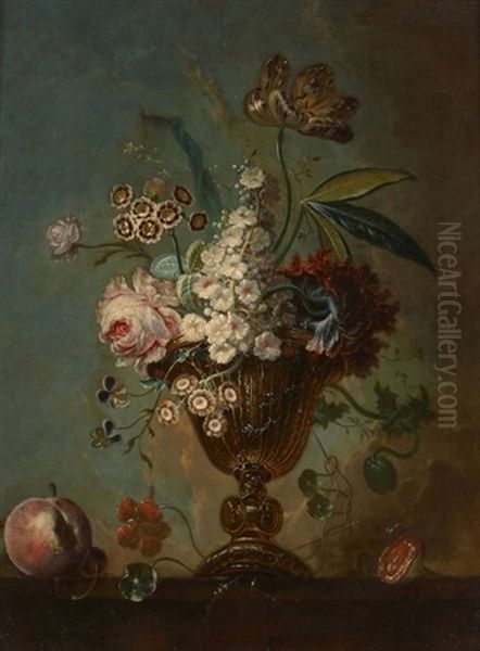 Vase De Fleurs Sur Un Entablement Oil Painting by Johann Martin Metz