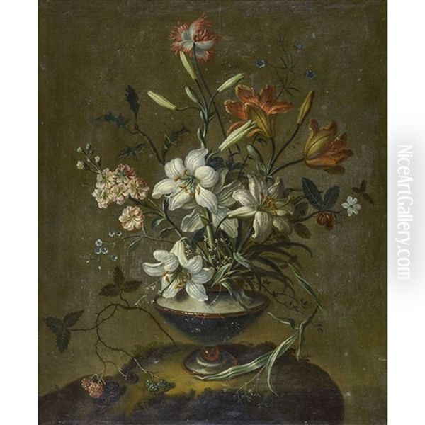 Stillleben Mit Lilien Und Brombeerzweig Oil Painting by Johann Martin Metz