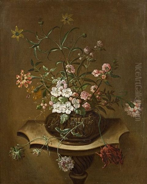 Vase De Fleurs Sur Un Piedestal Oil Painting by Johann Martin Metz