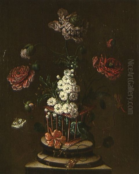 Blumenstillleben Mit Schmetterlingen Oil Painting by Johann Martin Metz