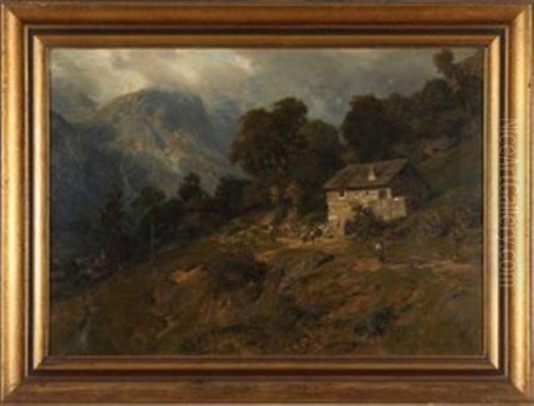 Dorf Im Gebirge Oil Painting by Alfred (Wilhelm) Metzener