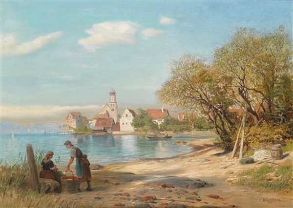 Wasserburg Am Bodensee Oil Painting by Alfred (Wilhelm) Metzener