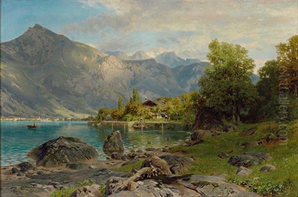 Am Walen-see. Prachtvoller Sommertag Mit Blick Uber Den See Auf Die Ansteigenden Berge Oil Painting by Alfred (Wilhelm) Metzener