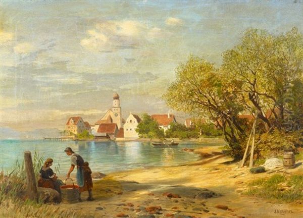 Wasserburg Am Bodensee Oil Painting by Alfred (Wilhelm) Metzener