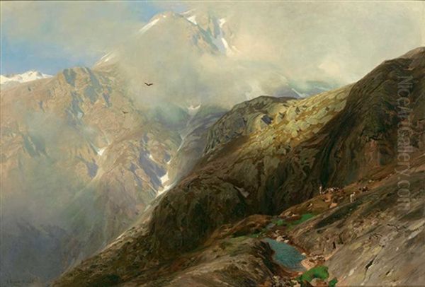 Das Vomperjoch Im Jahr 1878 Oil Painting by Alfred (Wilhelm) Metzener