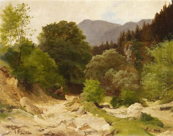 Waldlandschaft Mit Bachlauf Oil Painting by Alfred (Wilhelm) Metzener