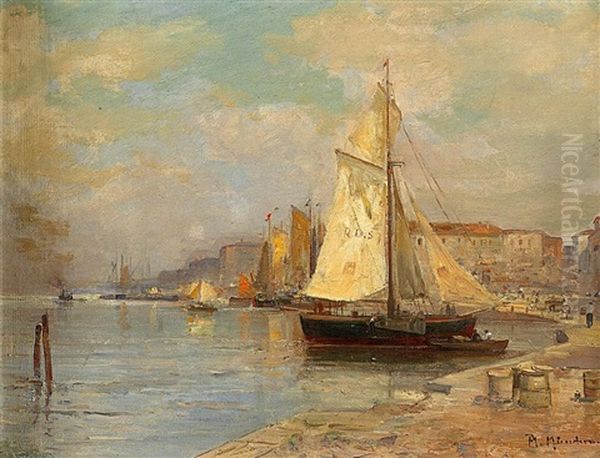 Segelschiff Im Hafen Oil Painting by Alfred (Wilhelm) Metzener