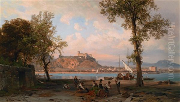 Blick Auf Angera Am Lago Maggiore Oil Painting by Alfred (Wilhelm) Metzener