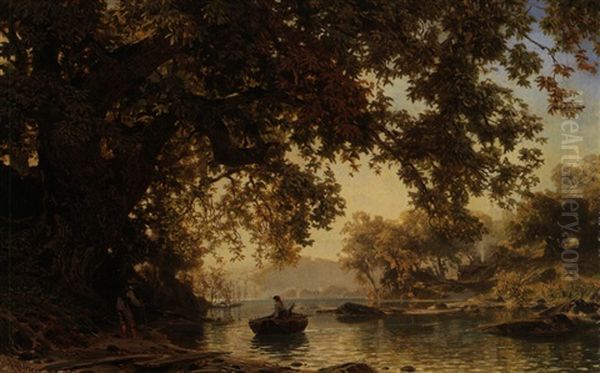 Romantische Seebucht Mit Junem Paar (meggen) Oil Painting by Alfred (Wilhelm) Metzener