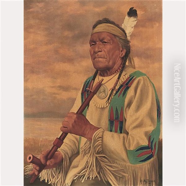 Mato-en-gaki, Sioux Chief Oil Painting by Henry Metzger