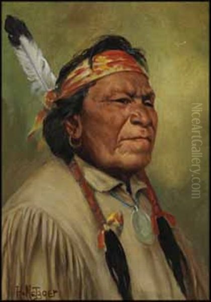 Jumping Bear, Sioux Chief Of The Reserve Of Standing Buffalo, Qu'appelle Oil Painting by Henry Metzger