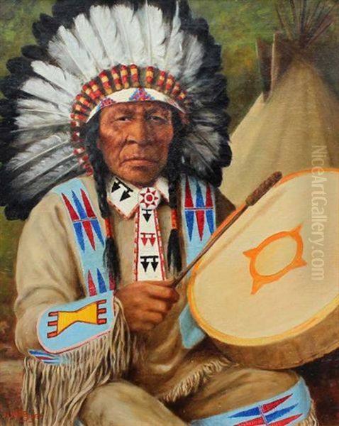 Chief Jumping Bear (matore Tchanka, Sioux) Oil Painting by Henry Metzger