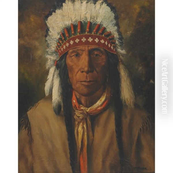 Portrait Of An Indian Chief Oil Painting by Henry Metzger