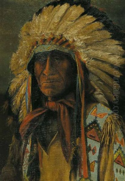 Untitled - Portrait Of An Indian Chief by Henry Metzger