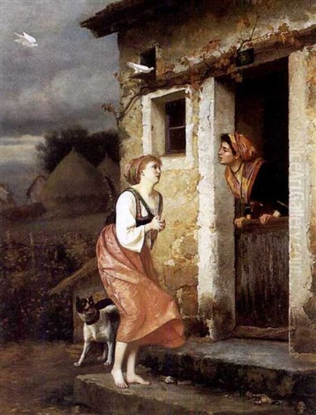 Begging For Shelter Oil Painting by Emile Pierre Metzmacher