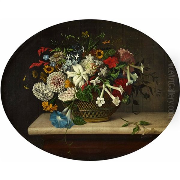 Blumenbouquet In Flechtkorb Oil Painting by Michelangelo Meucci