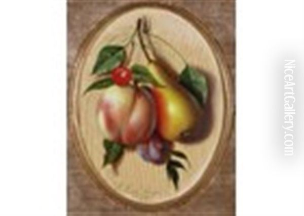 Still Lifes Of Hanging Fruit (a Pair) Oil Painting by Michelangelo Meucci