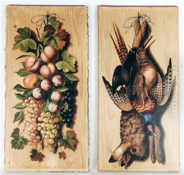 Nature Morte Con Frutta E Selvaggina - Sitll Lives Of Fruits And Game (2 Works) Oil Painting by Michelangelo Meucci