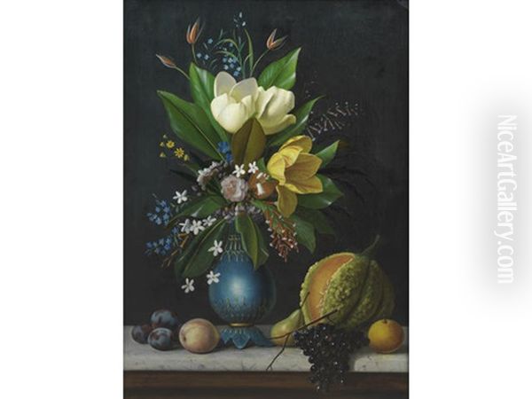 Still Life With Flowers And Fruit Oil Painting by Michelangelo Meucci