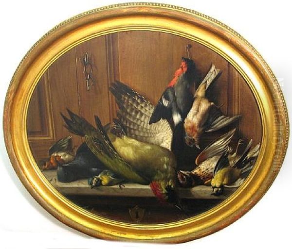 A Trompe L'oeil With Songbirds Oil Painting by Michelangelo Meucci