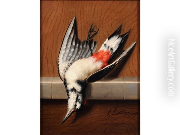 Still Life Of Game Bird On A Stone Ledge (+ 3 Others; 4 Works) Oil Painting by Michelangelo Meucci