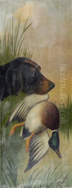 Cane Con Germano Oil Painting by Michelangelo Meucci