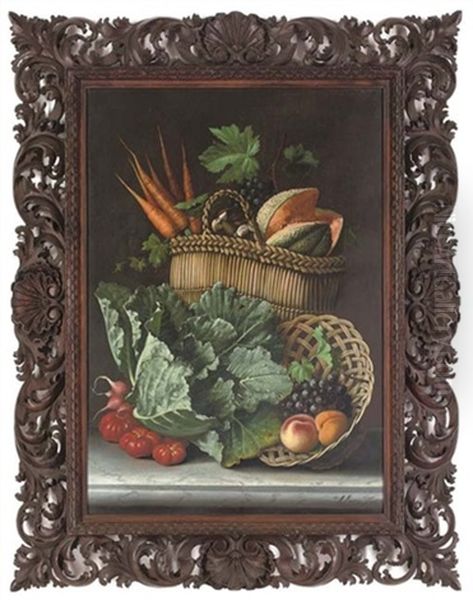 Still Life Of Summer Fruit And Vegetables Oil Painting by Michelangelo Meucci