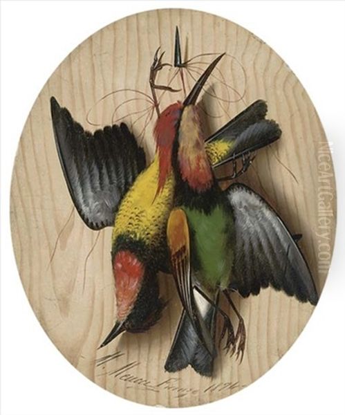 Hanging Songbirds (+ Another, Smaller, 1876; 2 Works) Oil Painting by Michelangelo Meucci