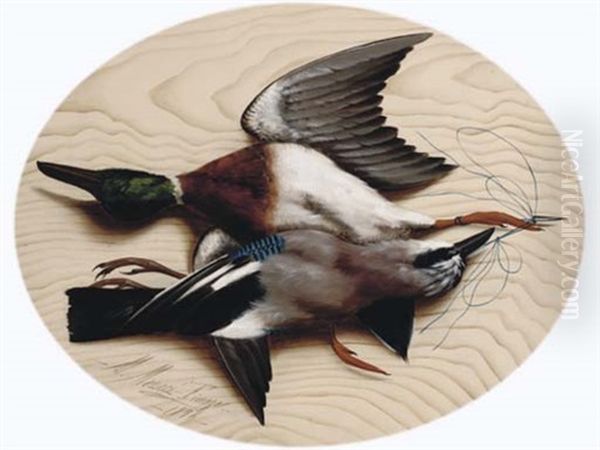 A Mallard And A Jay Oil Painting by Michelangelo Meucci