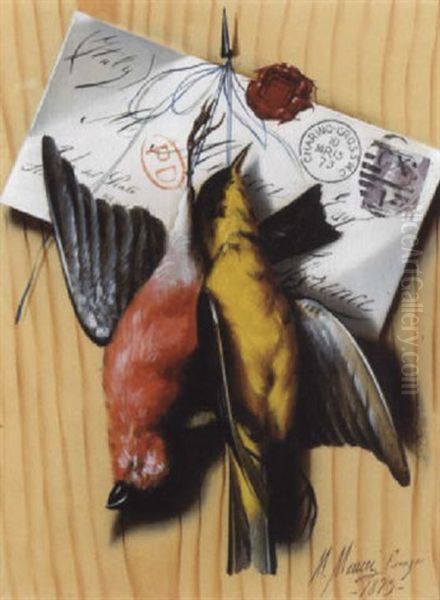 A Still Life With Songbirds And A Letter Oil Painting by Michelangelo Meucci