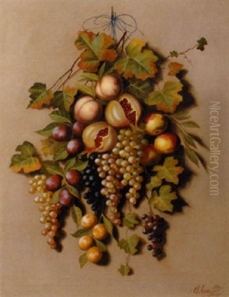 Stilleben Mit Granatapfeln, Pfirschen, Weintrauben, Ringlotten Und Pflaumen Oil Painting by Michelangelo Meucci