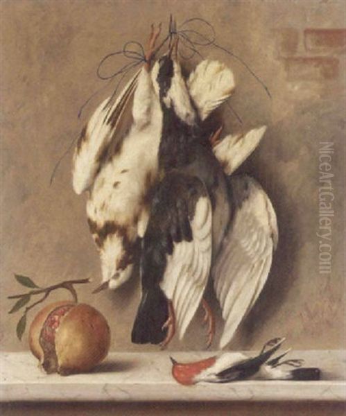 Hanging Fowl With Cherries Oil Painting by Michelangelo Meucci