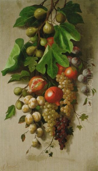 A Branch Of Figs With Grapes, Plums, And Pomegranates Oil Painting by Michelangelo Meucci