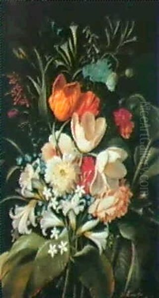 Blomsterstilleben Med Buket Aftulipaner,valmuer Og Liljer Oil Painting by Michelangelo Meucci