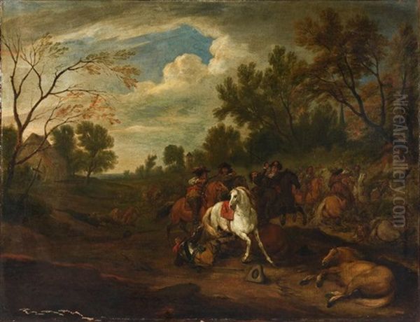 Une Escarmouche Oil Painting by Adam Frans van der Meulen