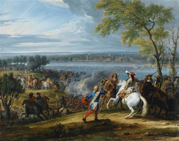 The Crossing Of The Rhine At Lobith On The 16th Of June 1672 Oil Painting by Adam Frans van der Meulen