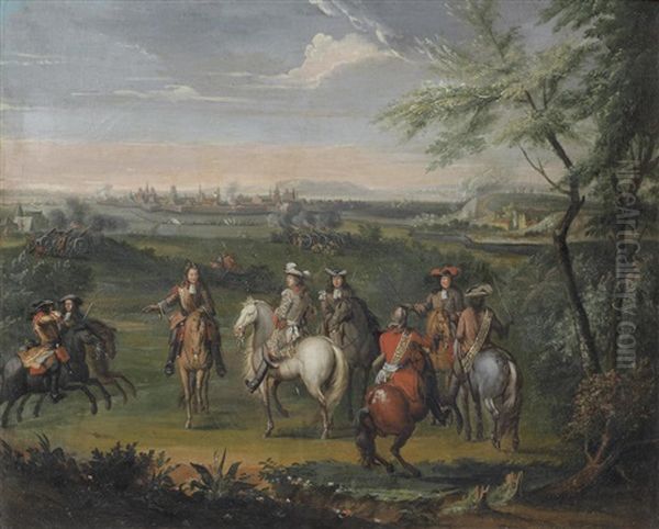 King Louis Xiv Before Maastricht; And A View Of Luxembourg Near The Mansfield Baths (2) Oil Painting by Adam Frans van der Meulen