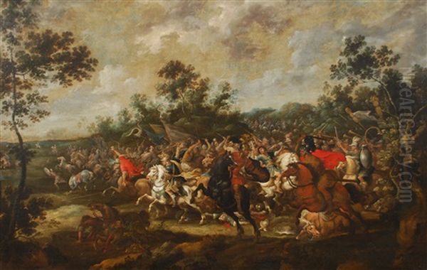 Combat De La Oil Painting by Adam Frans van der Meulen