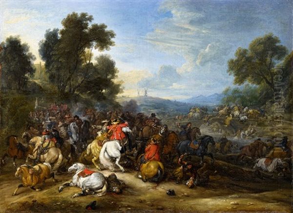 A Cavalry Battle Oil Painting by Adam Frans van der Meulen