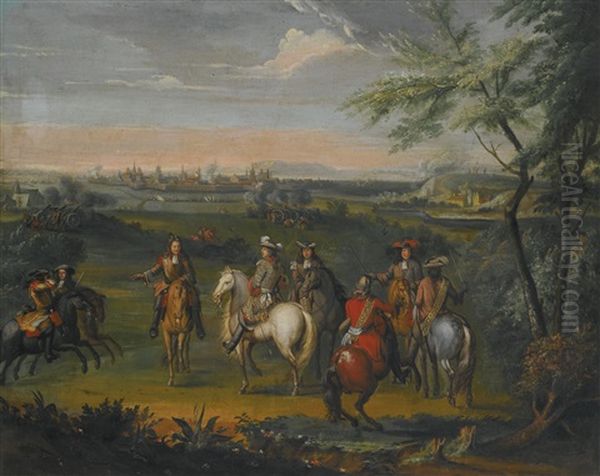 A View Of Luxembourg From Mansfeld Baths, 3 June 1684; The Arrival Of Louis Xiv To The Camp Before Maastricht, June 1673 Oil Painting by Adam Frans van der Meulen