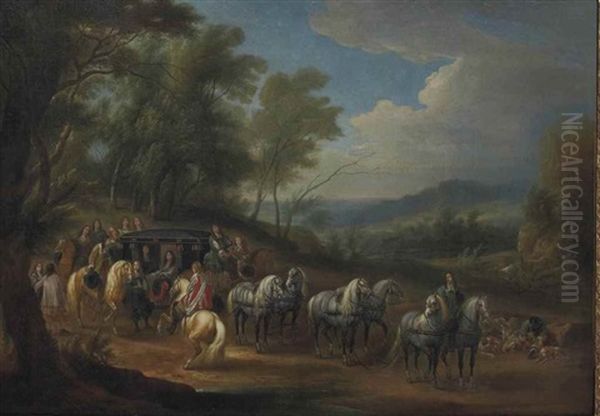 Louis Xiv (1638-1715) En Carrosse Dans Un Paysage Oil Painting by Adam Frans van der Meulen