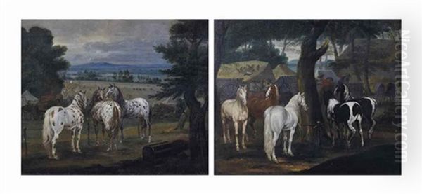 Chevaux Au Repos Oil Painting by Adam Frans van der Meulen