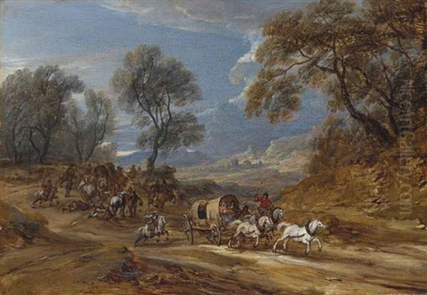 Un Convoi Attaque Par Des Brigands Oil Painting by Adam Frans van der Meulen