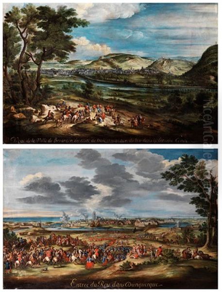 Blick Auf Die Stadt Besancon Sowie Einzug Des Konigs In Dunkirchen (pair) Oil Painting by Adam Frans van der Meulen