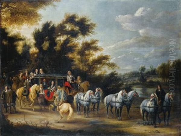 Halte De Carosse Pres D'un Bois Oil Painting by Adam Frans van der Meulen