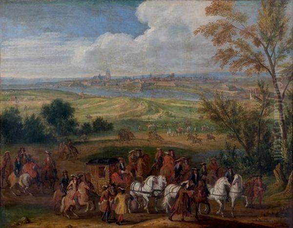 Louis Xiv Arrivant A La Prise D'aire-sur-la-lys Oil Painting by Adam Frans van der Meulen