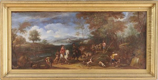 Hunt Scene Oil Painting by Adam Frans van der Meulen