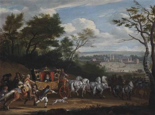 Louis Xiv Before Versailles In His State Coach Oil Painting by Adam Frans van der Meulen